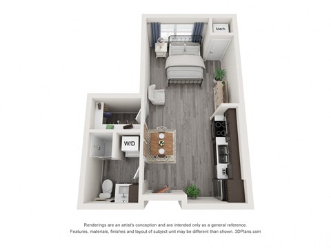 Floor plan for studio, 1 bath, 462 sqft